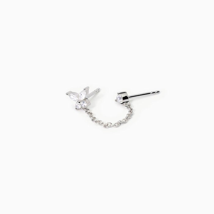 Boucle d'oreille simple double SECRET GARDEN en argent avec chaîne