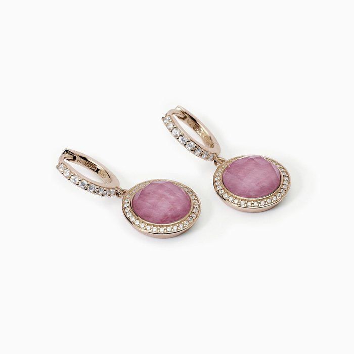 Boucles d'oreilles pendantes DIVA en rhodochrosite et cristal de roche