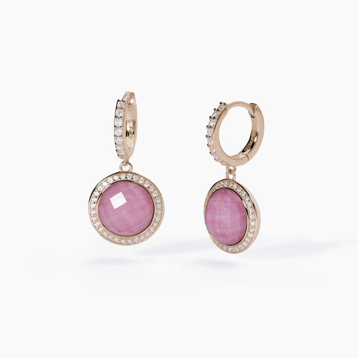 Boucles d'oreilles pendantes DIVA en rhodochrosite et cristal de roche