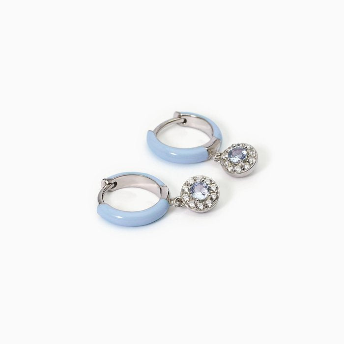 Boucles d'oreilles créoles MILANESIENNE en argent avec émail bleu et zircon aigue-marine
