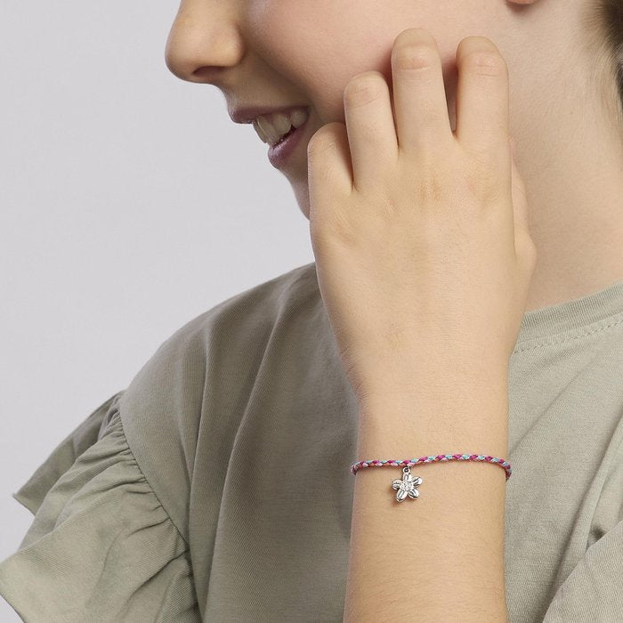 Bracelet en argent avec cordon et pendentif fleur FORGET ME NOT