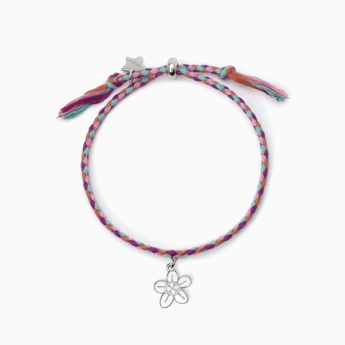 Bracelet en argent avec cordon et pendentif fleur FORGET ME NOT