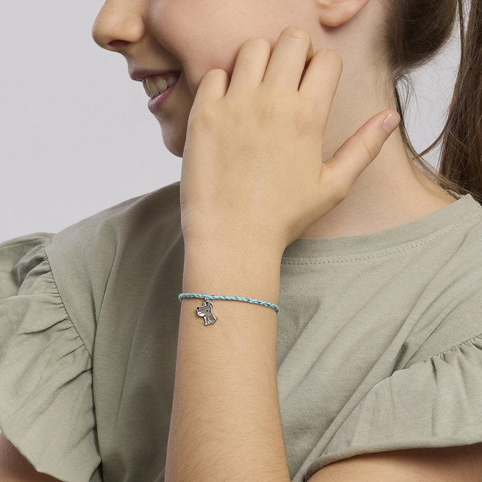 Bracelet en argent avec cordon et pendentif chien BAU BAU