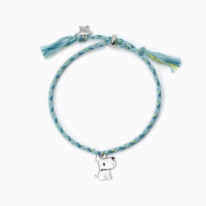 Bracelet en argent avec cordon et pendentif chien BAU BAU