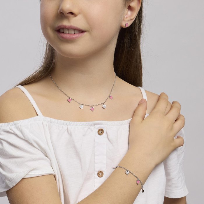 Bracelet en argent avec coeurs suspendus MON AMOUR