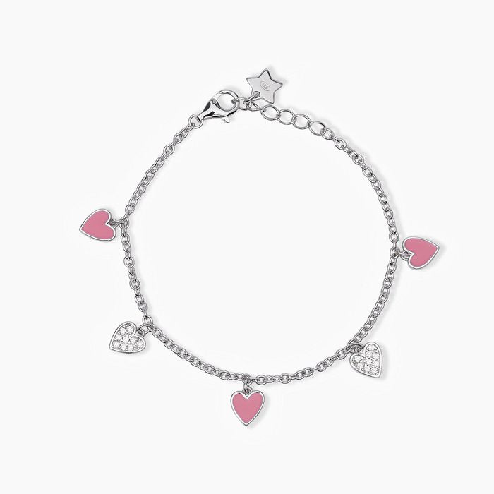Bracelet en argent avec coeurs suspendus MON AMOUR