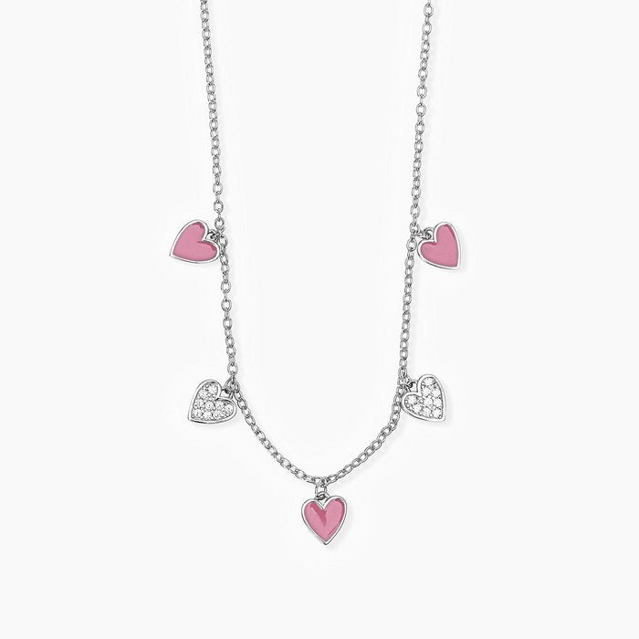 Collier ras du cou en argent avec cœurs suspendus MON AMOUR