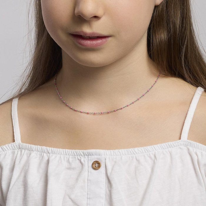 Collier ras du cou en argent avec inserts en émail rose CANDY
