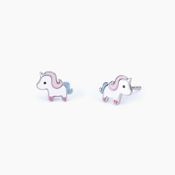 Boucles d'oreilles à tige en argent avec licorne en émail MAGICAL UNICORN