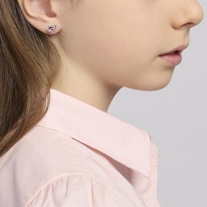 Boucles d'oreilles à tige en argent et papillon émaillé LADY BUTTERFLY