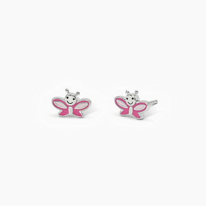 Boucles d'oreilles à tige en argent et papillon émaillé LADY BUTTERFLY
