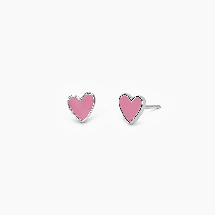 Boucles d'oreilles à tige en argent et cœur émaillé MON AMOUR