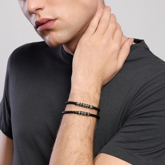 SMARTER Black Leather and Steel Bracelet