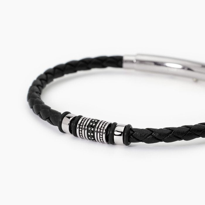 SMARTER Black Leather and Steel Bracelet
