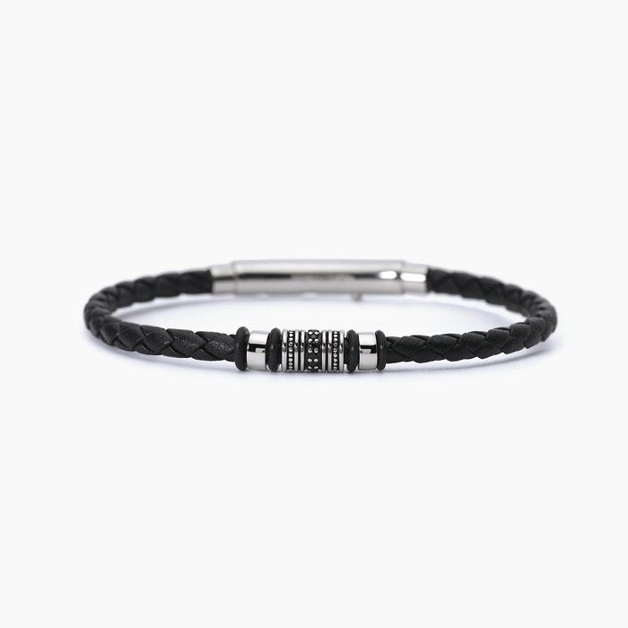 SMARTER Black Leather and Steel Bracelet