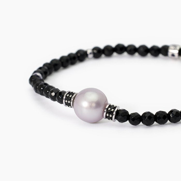 Bracelet avec agate noire et perle grise SUNSET