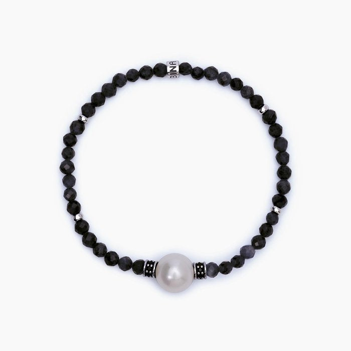Bracelet avec agate noire et perle grise SUNSET