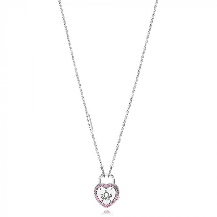 Collana pendente lucchetto strass rosa cm 60