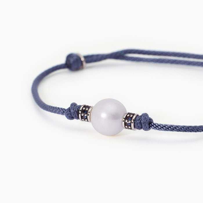 Bracelet TROPICAL en cordon bleu et perles blanches