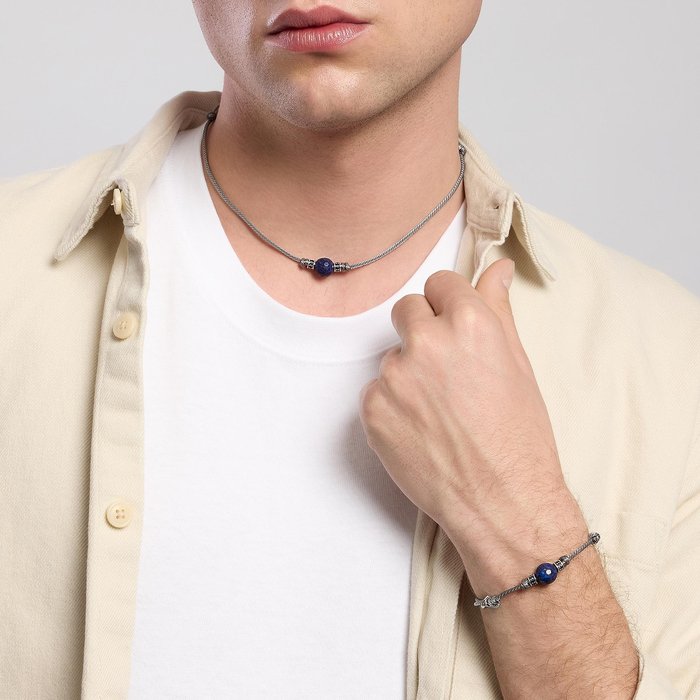 TROPICAL Grey Cord Bracelet with Lapis Stone