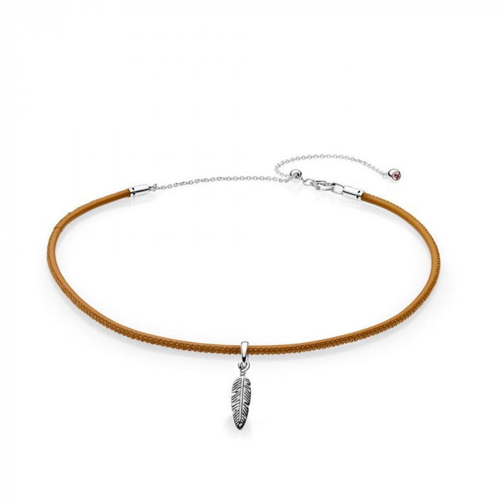 Brown Leather Feather Choker