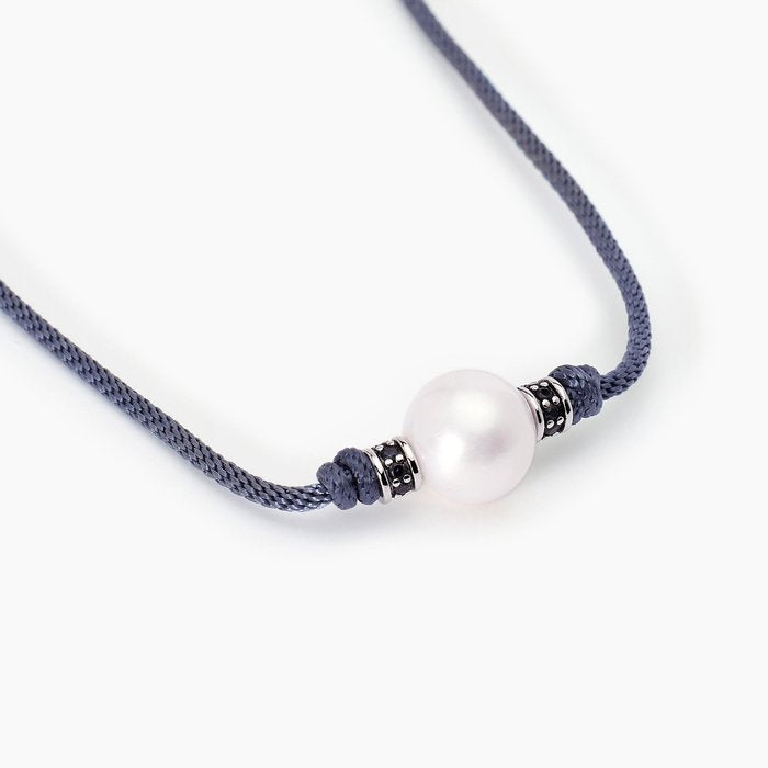 Collana in argento con cordino blu e perla bianca TROPICAL
