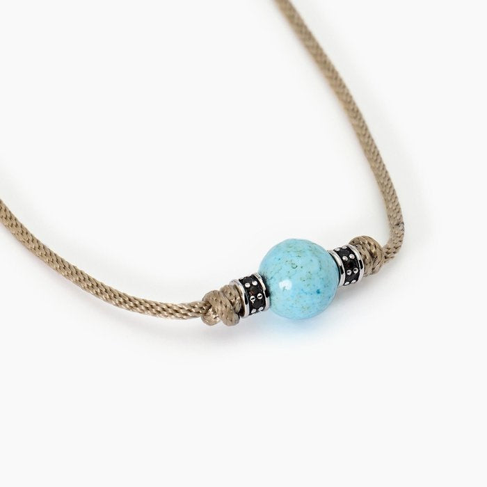 Collana in argento con cordino sabbia e pietra turchese TROPICAL