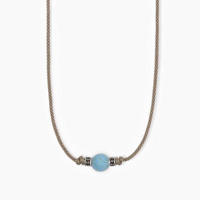 Collana in argento con cordino sabbia e pietra turchese TROPICAL