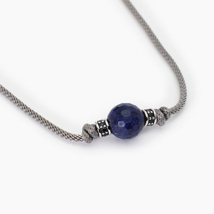 Collana uomo in argento con cordino grigio e pietra lapis TROPICAL