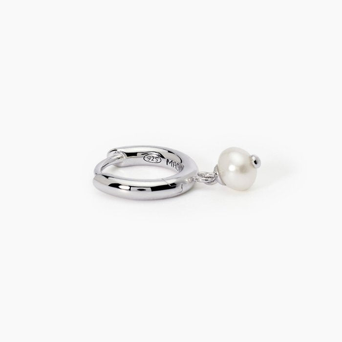 Boucle d'oreille mono créole avec pendentif perle de culture MONOMANIA