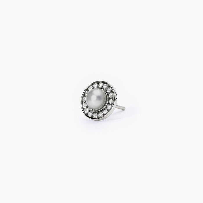 Boucle d'oreille mono en argent avec bouton en perle de culture grise MONOMANIA