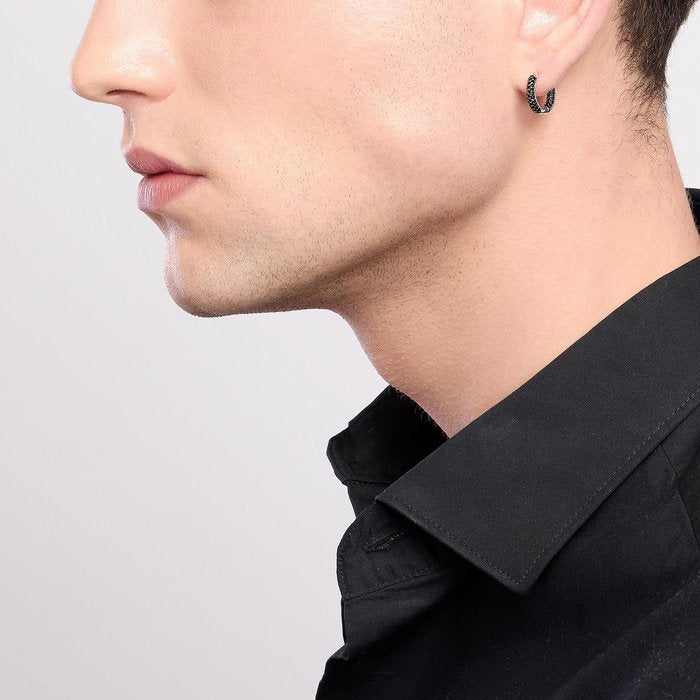 Boucle d'oreille créole en argent avec zircone noire MONOMANIA