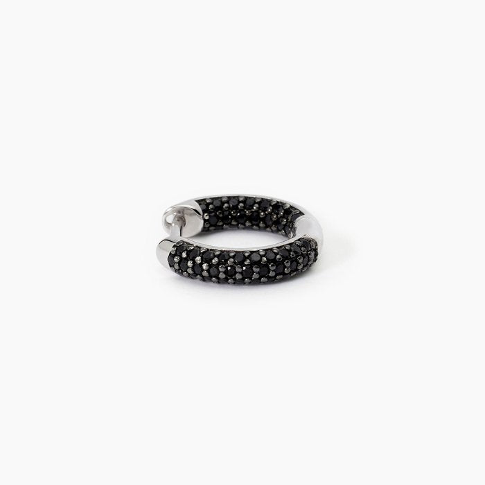 Boucle d'oreille créole en argent avec zircone noire MONOMANIA