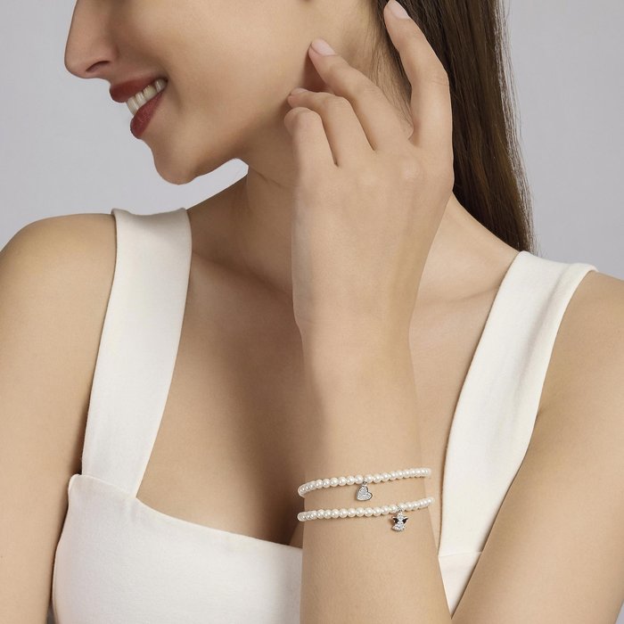 Bracelet with pearls, shell and heart in pavé ONE LOVE