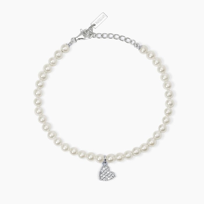 Bracelet with pearls, shell and heart in pavé ONE LOVE