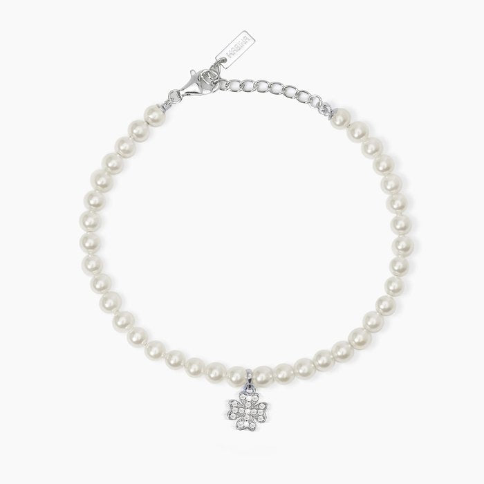 Bracelet with pearls, shell and four-leaf clover in pavé IT'S JUST LUCK