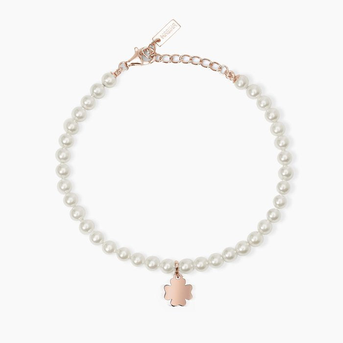 Bracelet with pearls, shell and four-leaf clover IT'S JUST LUCK