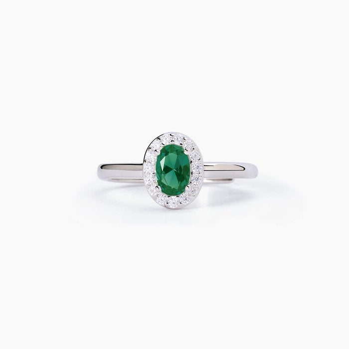Bague en argent avec émeraude synthétique et zircone COOL OU RÉTRO ?