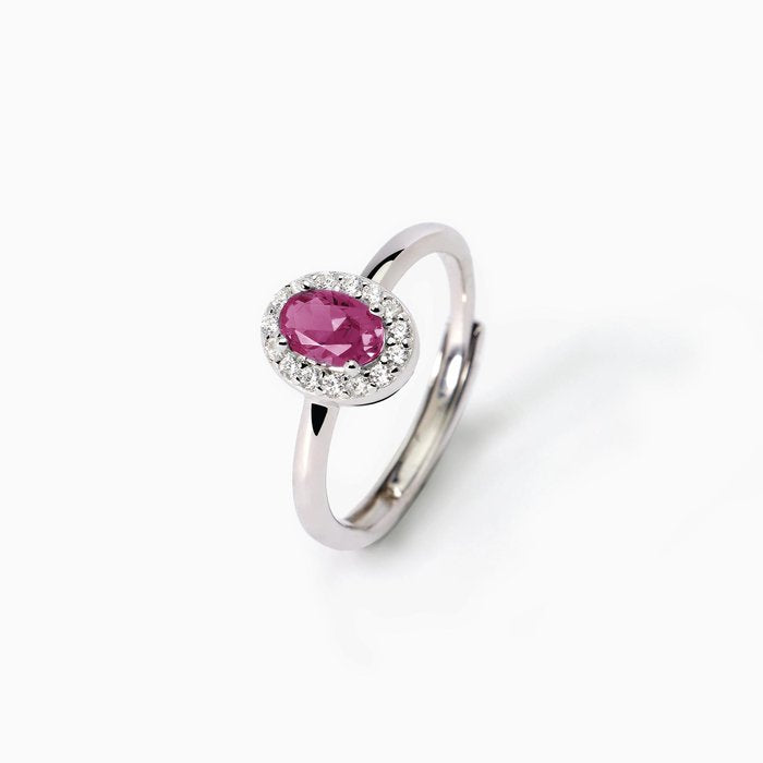 Bague en argent avec rubis synthétique ovale et cristaux COOL OU RÉTRO ?