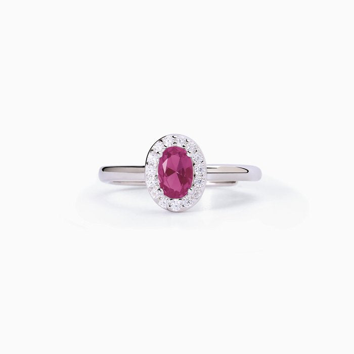 Bague en argent avec rubis synthétique ovale et cristaux COOL OU RÉTRO ?