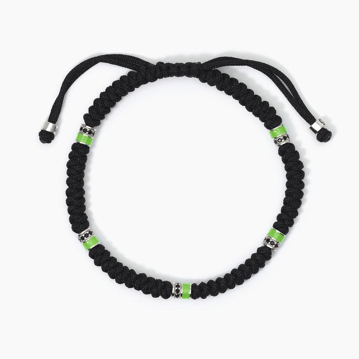 Bracelet en argent avec cordon et inserts en émail vert COLOR BLOCK