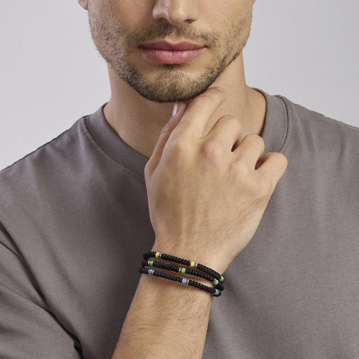 Bracciale in argento con cordino e inserti in smalto blu COLOR BLOCK