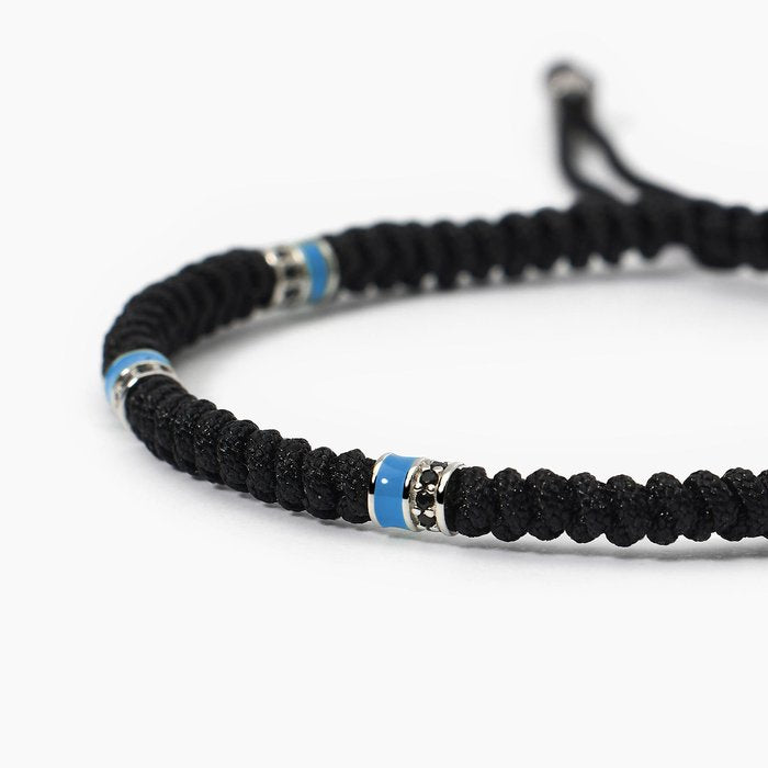 Bracelet en argent avec cordon et inserts en émail bleu COLOR BLOCK