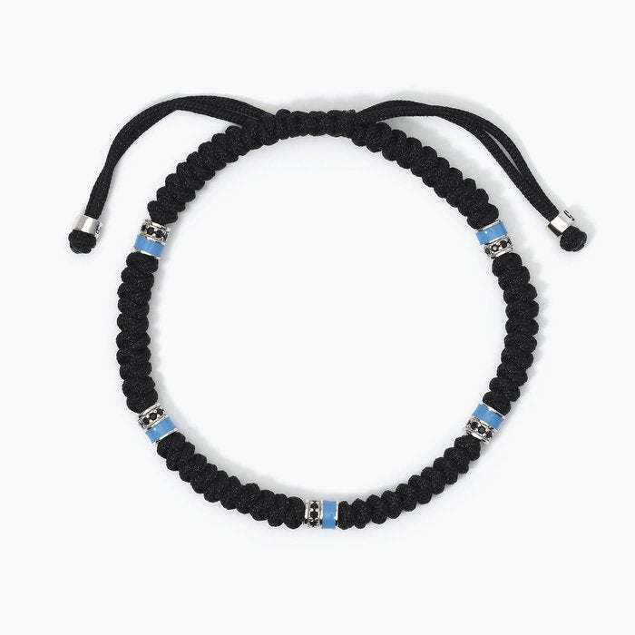 Bracelet en argent avec cordon et inserts en émail bleu COLOR BLOCK
