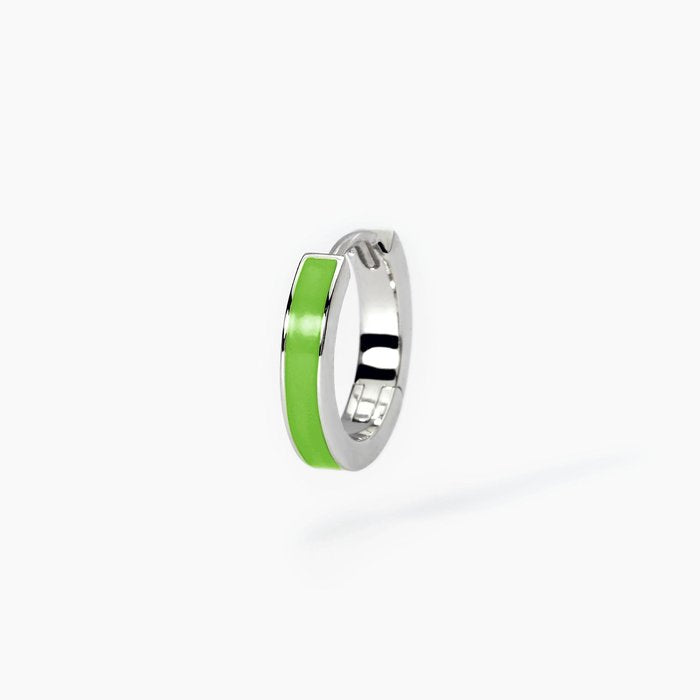 COLOR BLOCK Green Enamel Hoop Silver Earring