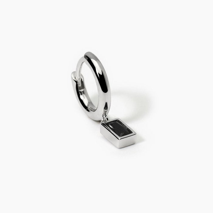 Boucle d'oreille créole en argent avec pendentif noir MONOMANIA