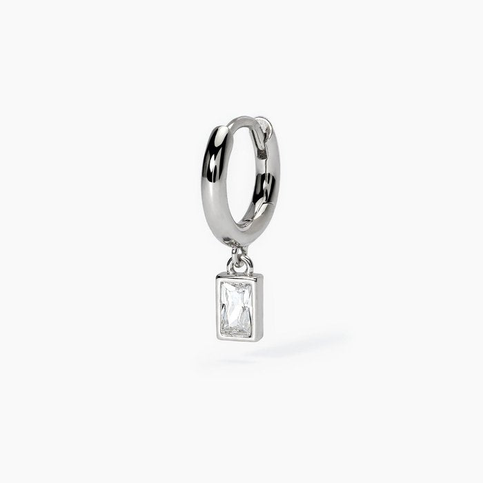 Silver hoop earring with white pendant MONOMANIA