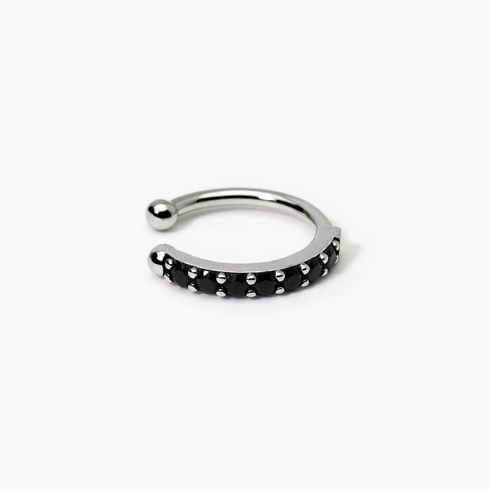Orecchino ear cuff in argento a cerchio con cristalli neri CUFFMANIA