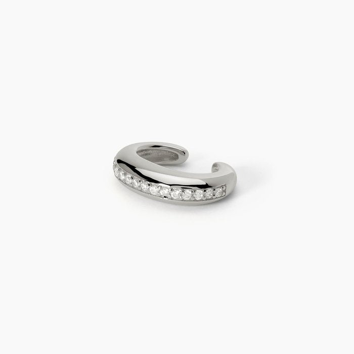 Orecchino ear cuff ovale in argento con zirconi bianchi CUFFMANIA