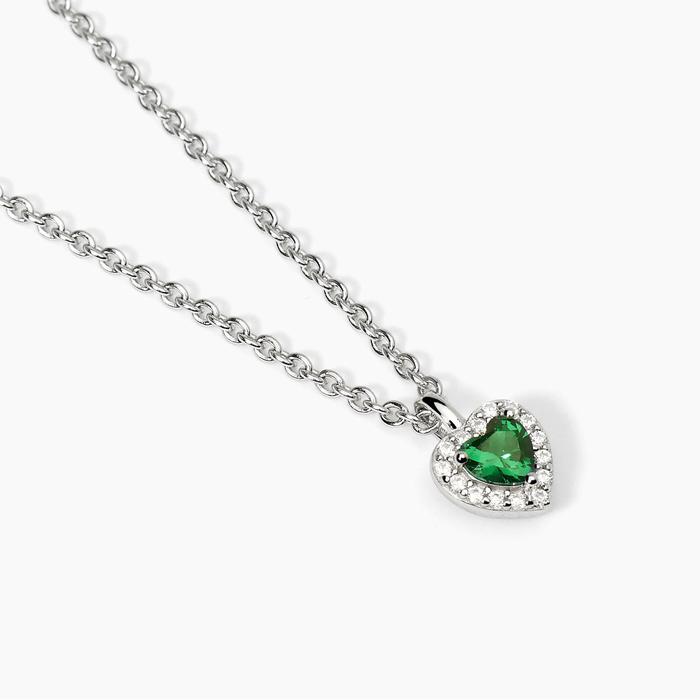 Girocollo in argento con smeraldo sintetico a forma di cuore LOVE AFFAIR